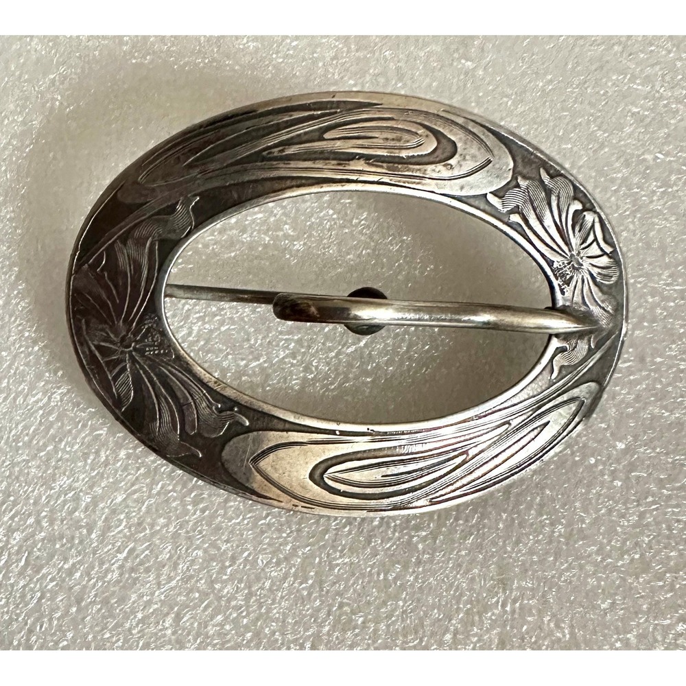 Antique Art Nouveau Sterling Silver Buckle Sash Pin
